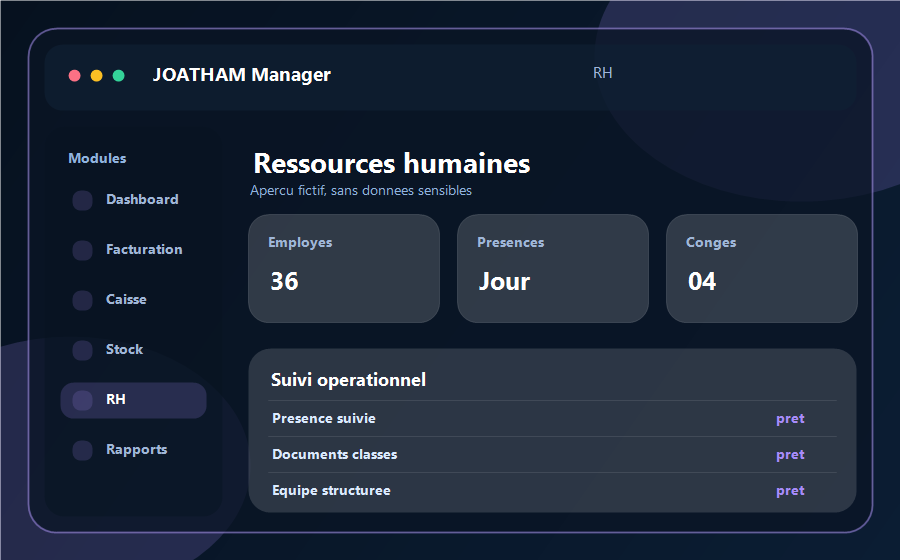 Aperçu du module ressources humaines JOATHAM Manager