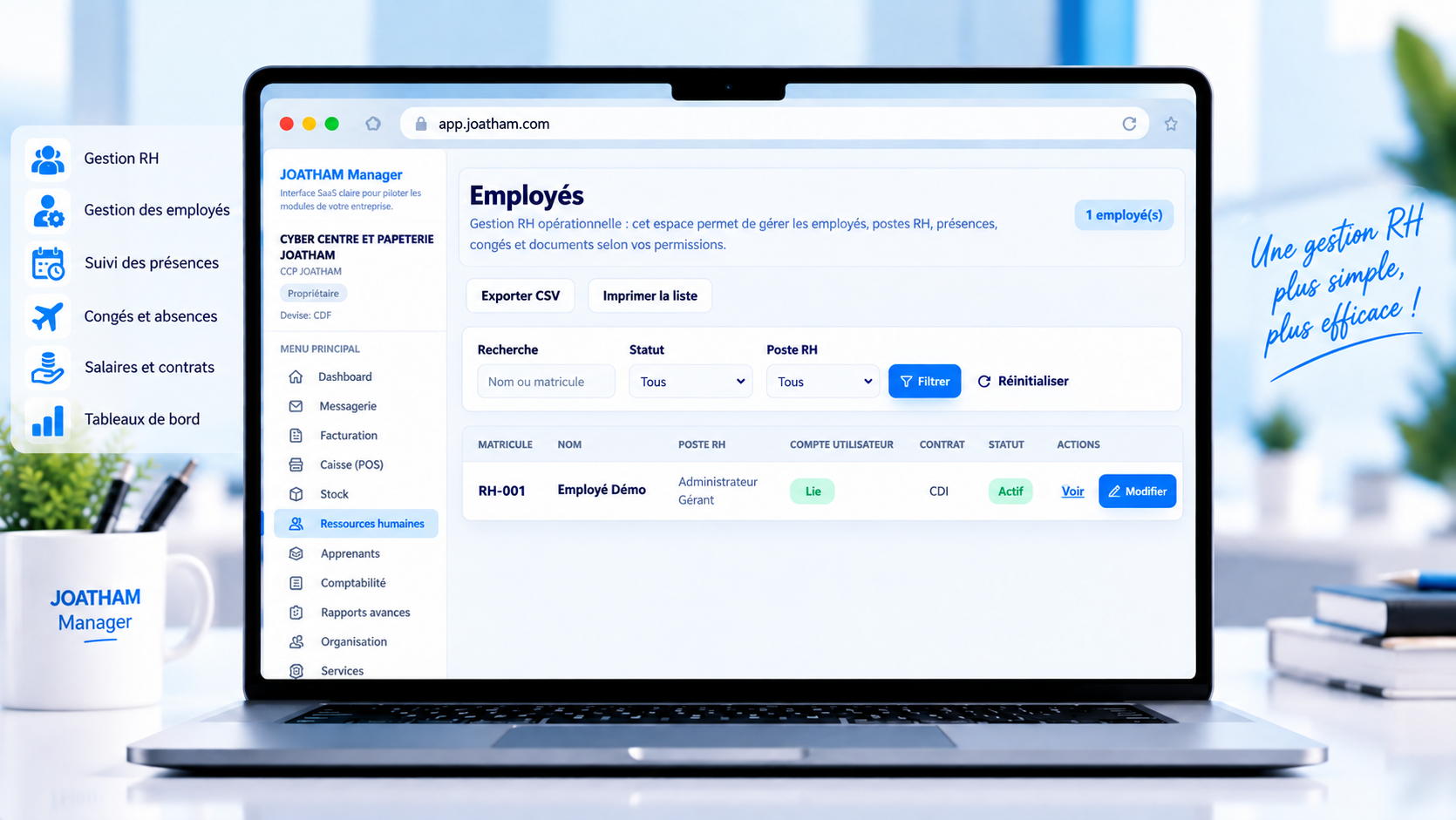 Capture du module ressources humaines JOATHAM Manager